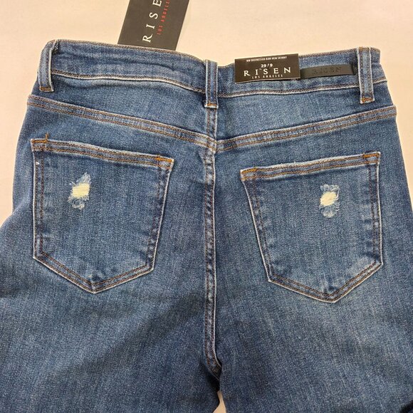 Risen Los Angeles Distressed Raw Hem Blue Skinny Jeans Womens Size 29/9 New Tags - Picture 13 of 14
